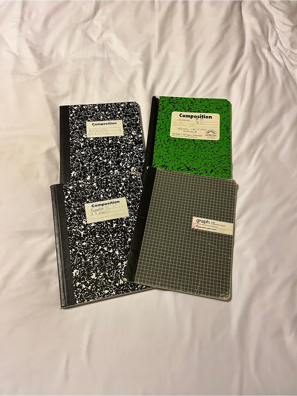 Norcom & Unbranded Composition Notebooks Lot of 4 Black Green Graph Wide Ruled
